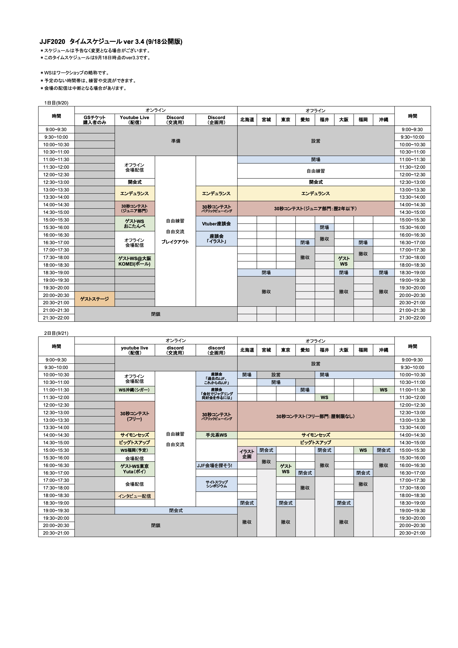 JJF2020　タイムスケジュール ver 3.4 (9/18公開版)